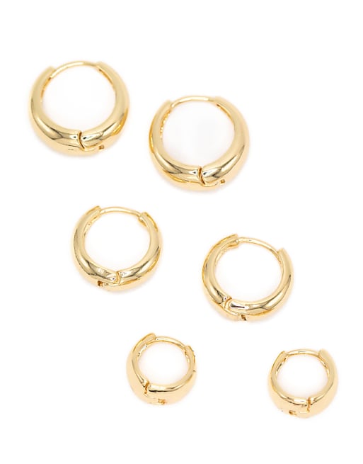 Lovisa Classic gold plated brass chunky hoop earrings 3-pack in gold