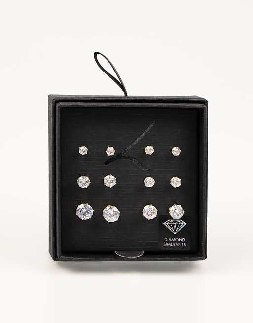 Lovisa Classic gold round cubic zirconia earrings 6-pack in gold