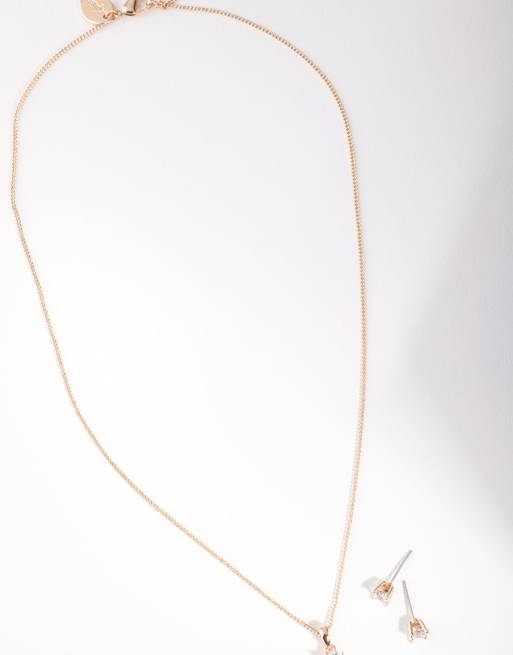 Lovisa Diamond Simulant Gold Stone Earrings Necklace Set In Gold