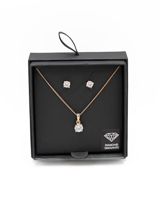 Lovisa Diamond simulant gold stone earrings necklace set in gold