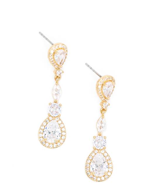 Lovisa Gold cubic zirconia halo drop earrings in gold