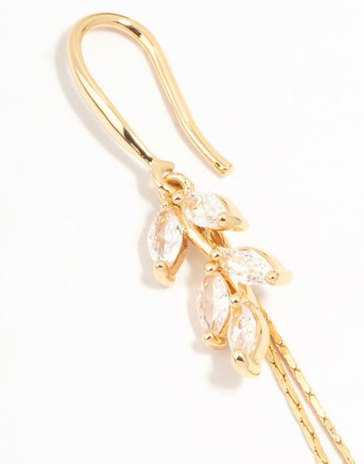 Lovisa Gold Cubic Zirconia Leaf & Pearl Drop Earrings In Gold