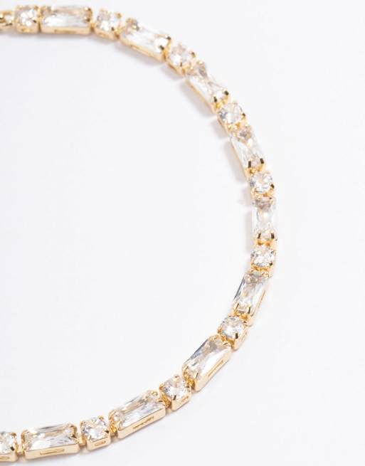 Lovisa Gold Plated Baguette Stone Toggle Tennis Bracelet In Gold