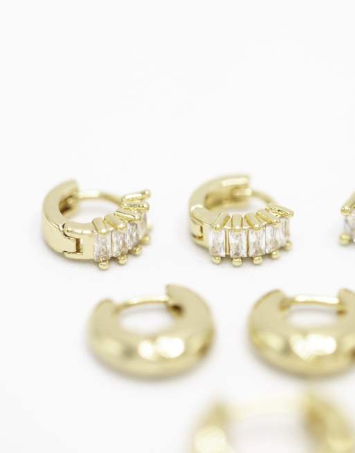 Lovisa Gold Plated Brass Cubic Zirconia Baguette Earrings 4-pack In Gold