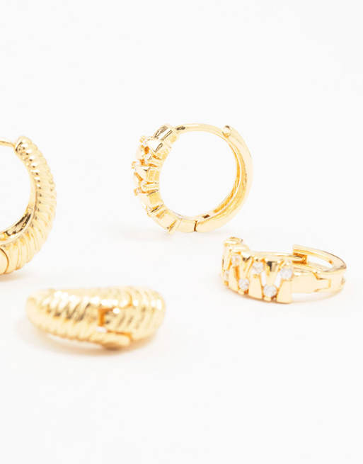 Lovisa Gold Plated Brass Textured Teardrop Hoops 3-pack In Gold