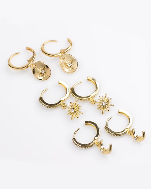 Lovisa gold plated celestial huggie hoop earring pack in gold