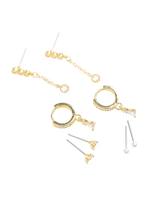 Lovisa gold plated cubic zirconia & earring 4-pack in gold