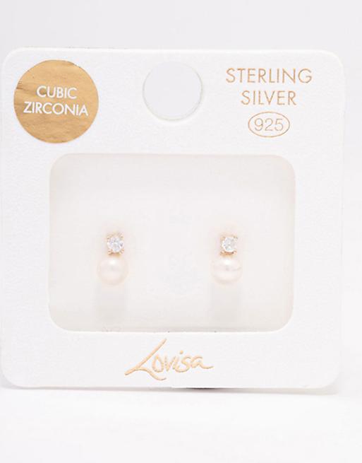 Lovisa Gold plated sterling silver cubic zirconia & freshwater pearl stud earrings in multicolor