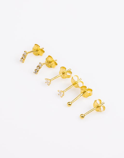 Lovisa gold plated sterling silver diamante line star earrings trio in gold