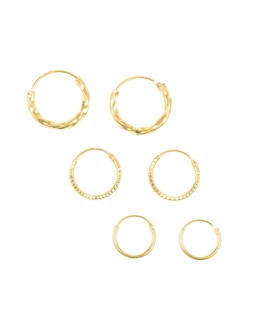 Lovisa Gold plated sterling silver graduating textured hoop earring pack in gold