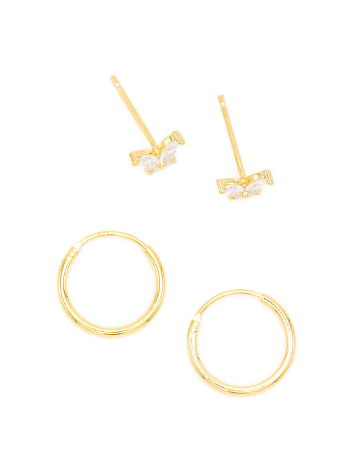 Lovisa Gold plated sterling silver studs and hoop earrings 2-pack in gold