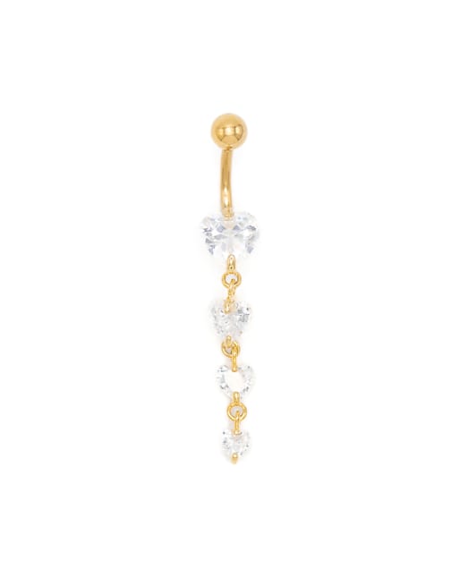 Lovisa Gold plated surgical steel cubic zirconia heart belly ring in gold