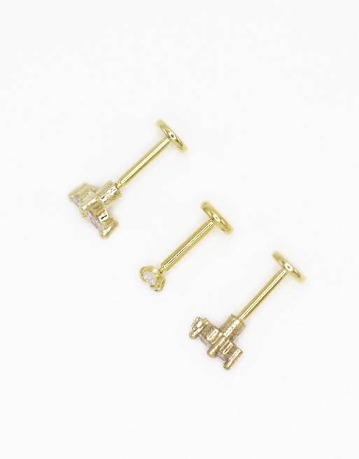 Lovisa Gold Plated Surgical Steel Cubic Zirconia Round Flat Back Studs 3-pack In Gold