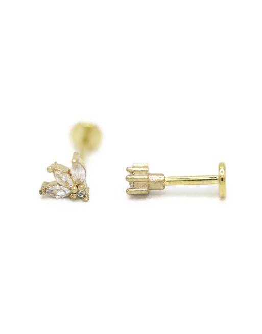 Lovisa Gold Plated Surgical Steel Cubic Zirconia Triangular Flat Back Studs Pack In Gold