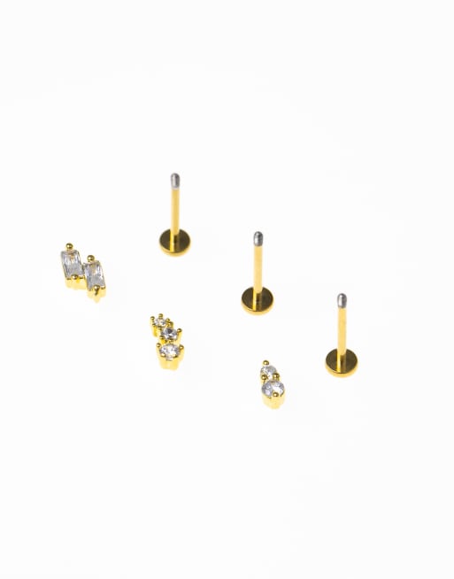 Lovisa Gold Plated Surgical Steel Double Baguette Flat Back 3-pack In Gold