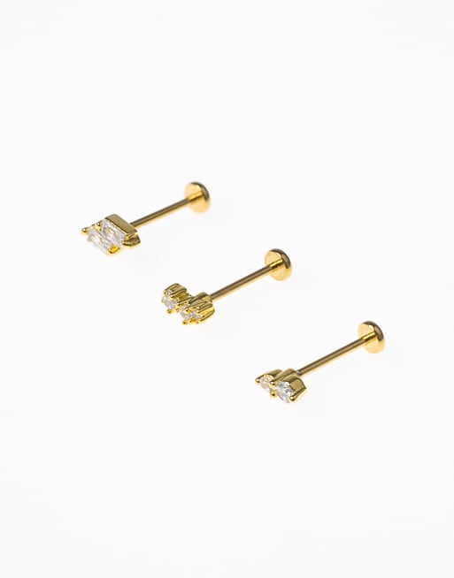Lovisa gold plated surgical steel double baguette flat back 3-pack in gold