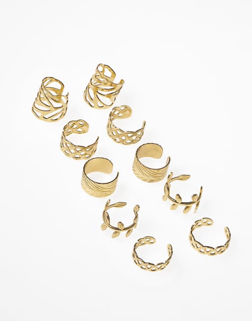 Lovisa gold plated surgical steel roman leaf ear cuff 10-pack in gold