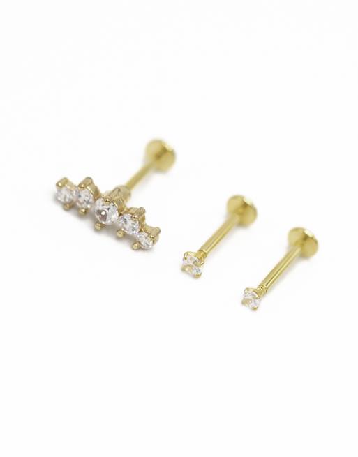 Lovisa Gold Plated Surgical Steel Round Crawler Flat Back Studs 3-pack In Gold