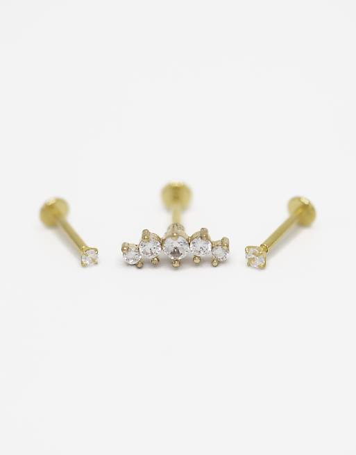 Lovisa Gold plated surgical steel round crawler flat back studs 3-pack in gold