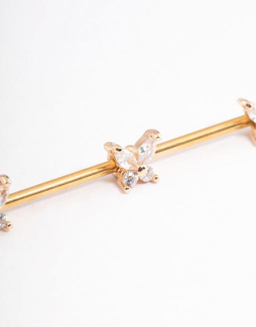 Lovisa Gold Plated Surgical Steel Triple Industrial Bar In Gold