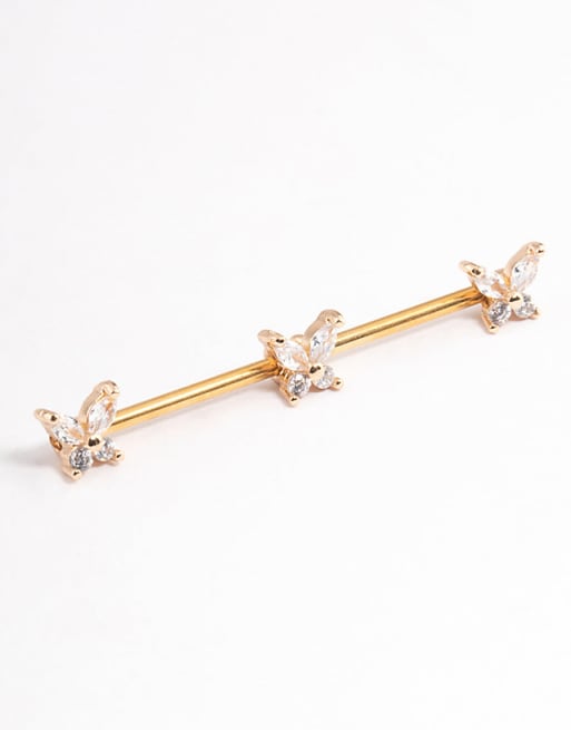Lovisa Gold plated surgical steel triple industrial bar in gold
