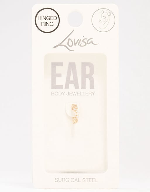 Lovisa Gold plated surgical steel zig zag cubic zirconia clicker ring in gold