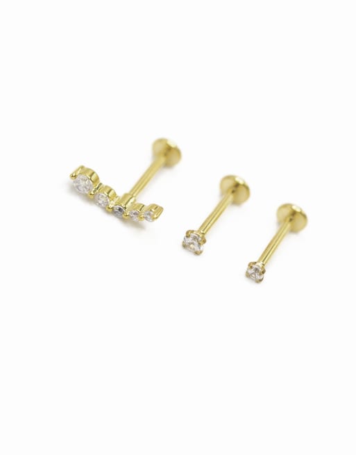 Lovisa Gold Plated Titanium Cubic Zirconia Ball Flat Back Studs 3-pack In Gold