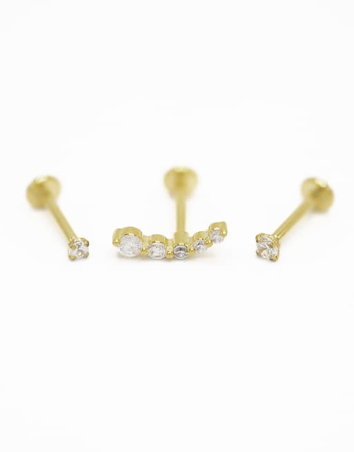 Lovisa Gold plated titanium cubic zirconia ball flat back studs 3-pack in gold