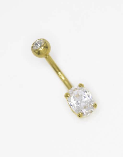 Lovisa Gold Plated Titanium Cubic Zirconia Classic Round Claw Belly Bar In Gold