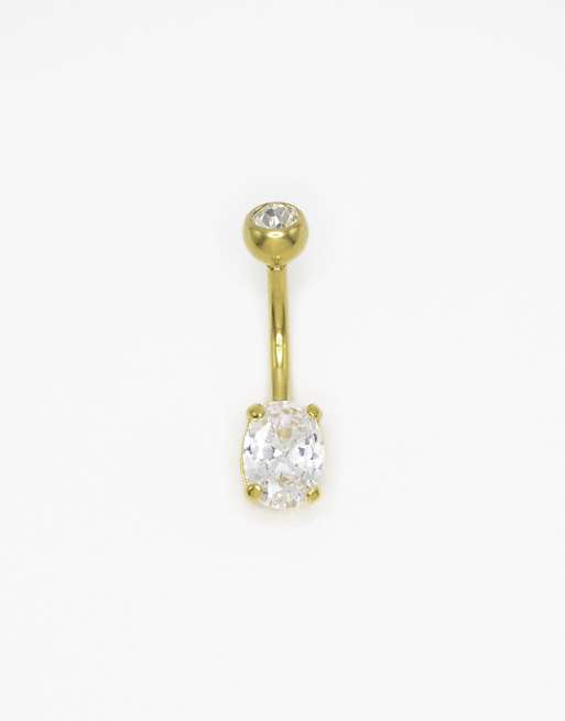 Lovisa Gold plated titanium cubic zirconia classic round claw belly bar in gold