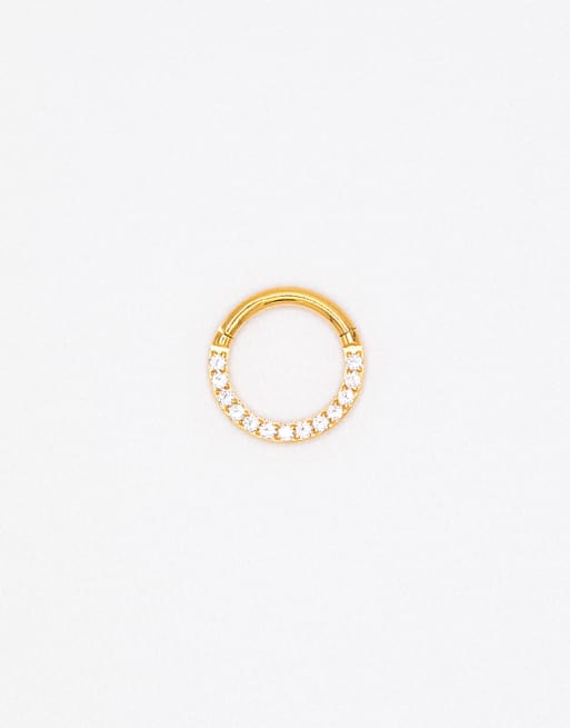 Lovisa gold plated titanium cubic zirconia clicker ring 7 mm in gold