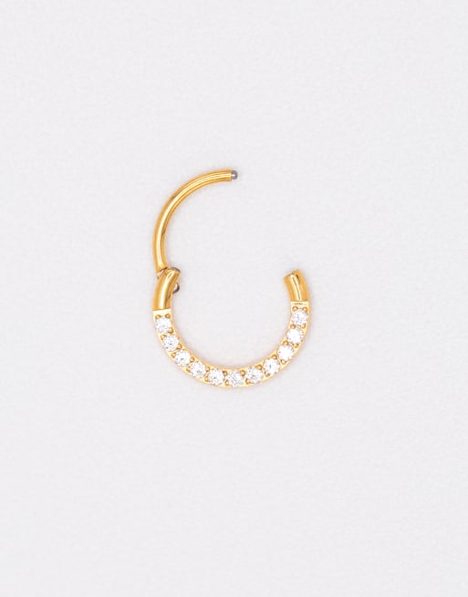 Lovisa Gold Plated Titanium Cubic Zirconia Clicker Earring 7mm In Gold