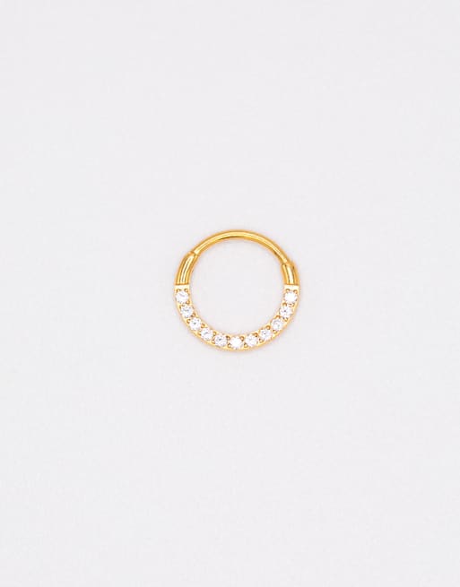 Lovisa gold plated titanium cubic zirconia clicker earring 7mm in gold