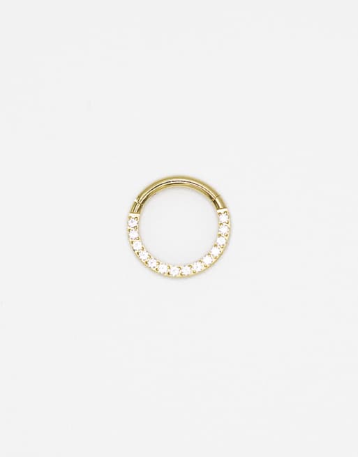 Lovisa Gold plated titanium cubic zirconia clicker ring in gold