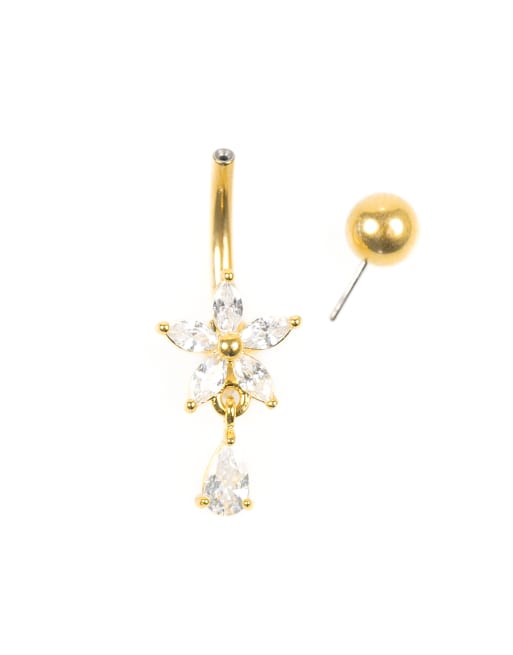 Lovisa Gold Plated Titanium Cubic Zirconia Flower Belly Piercing In Gold