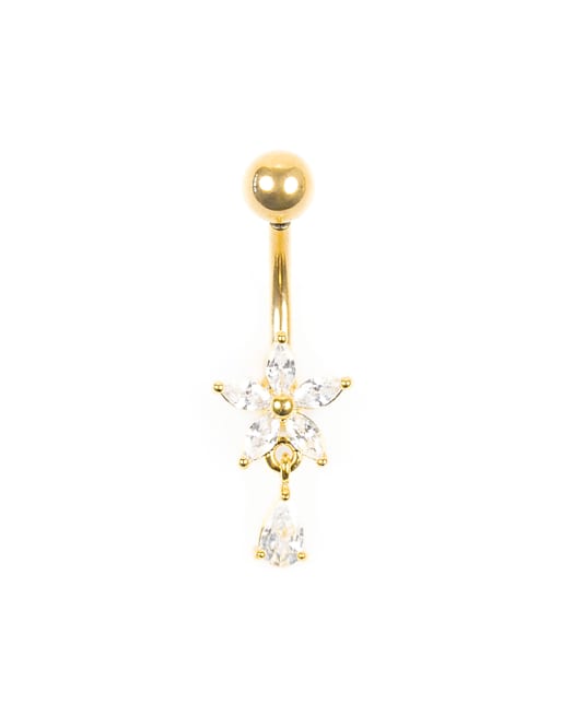Lovisa Gold plated titanium cubic zirconia flower belly piercing in gold