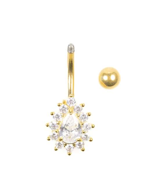 Lovisa Gold Plated Titanium Cubic Zirconia Spiked Belly Bar In Gold
