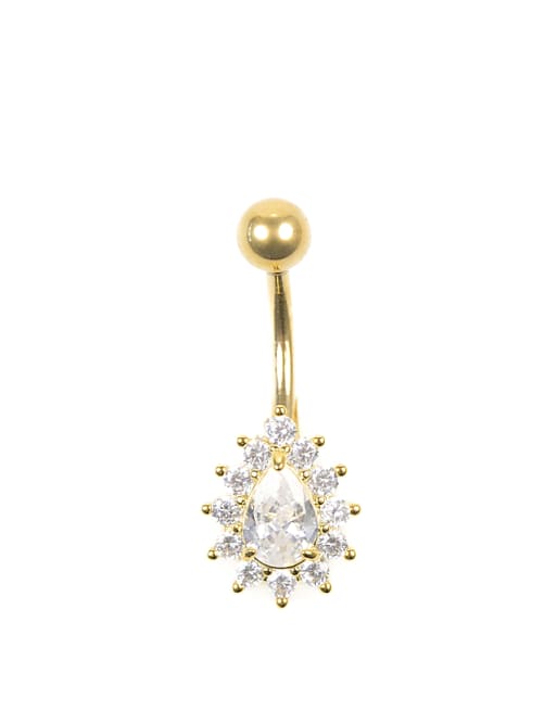 Lovisa Gold plated titanium cubic zirconia spiked belly bar in gold