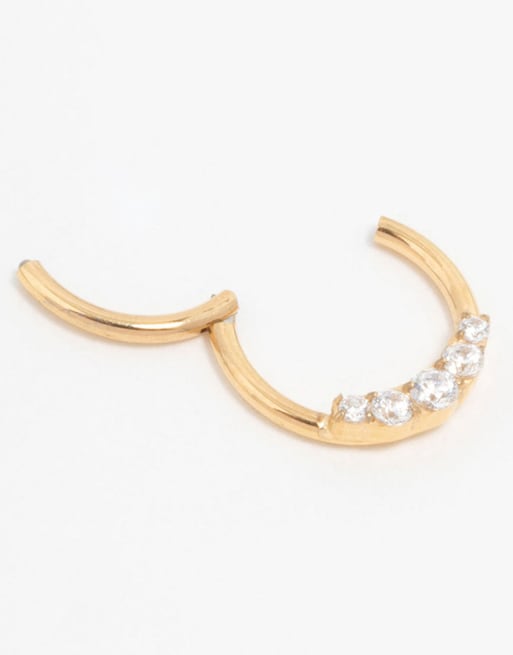 Lovisa Gold Plated Titanium Diamante Side Clicker Ring In Gold
