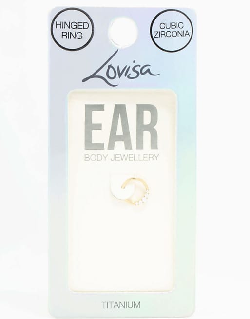 Lovisa Gold plated titanium diamante side clicker ring in gold