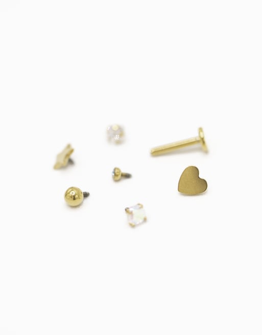 Lovisa Gold Plated Titanium Mixed Motif Flat Back 6-pack In Gold