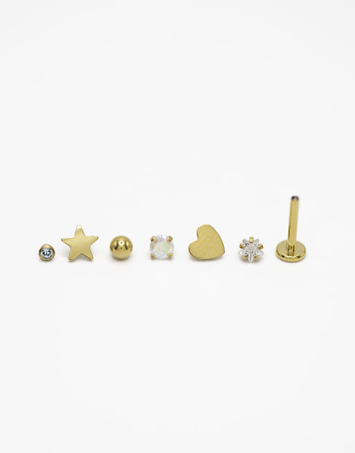 Lovisa Gold plated titanium mixed motif flat back 6-pack in gold