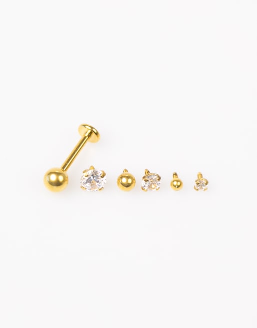 Lovisa Gold Plated Titanium Polished & Cubic Zirconia Flat Backs 6-pack In Gold