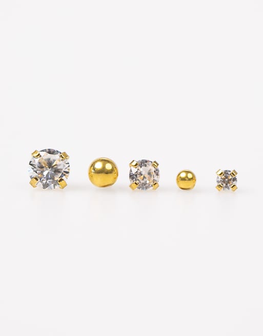 Lovisa Gold plated titanium polished & cubic zirconia flat backs 6-pack in gold