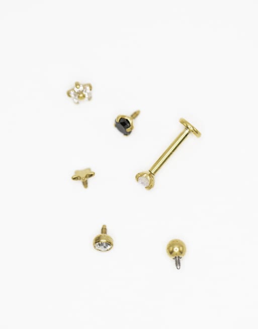 Lovisa Gold Plated Titanium Pretty Flat Back 6-pack In Gold