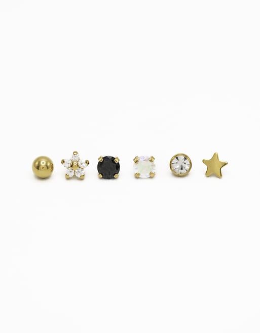 Lovisa Gold plated titanium pretty flat back 6-pack in gold