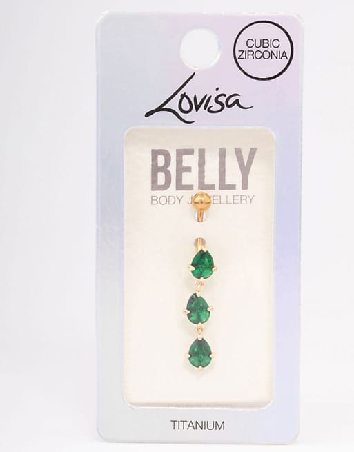 Lovisa Gold plated titanium triple drop belly ring in gold
