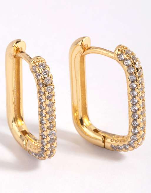 Lovisa Lovisa Gold Plated Brass Cubic Zirconia Rectangular Hoop Earrings In Gold