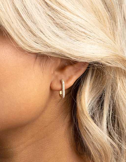 Lovisa Lovisa gold plated brass cubic zirconia rectangular hoop earrings in gold