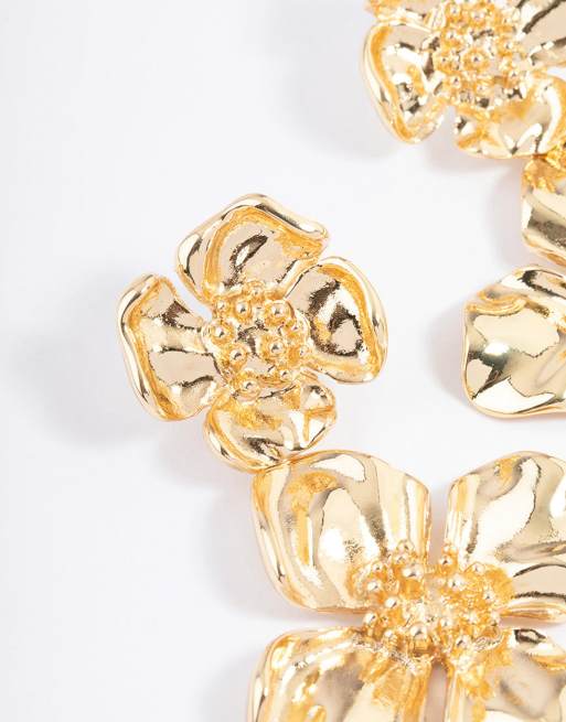 Lovisa Lovisa Gold Plated Double Gradual Flower Drop Earrings In Gold